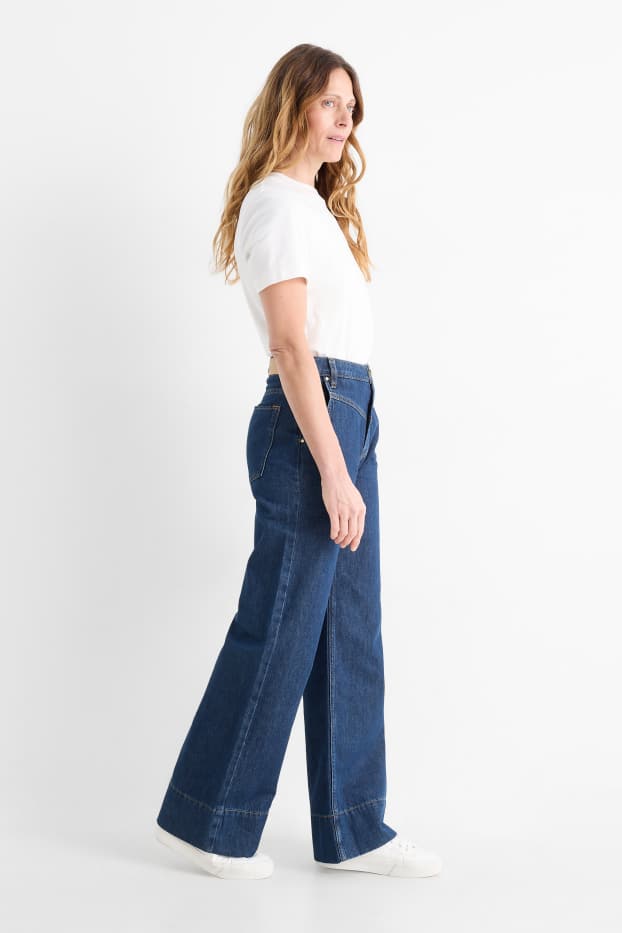 Damen - Wide Leg Jeans - Mid Waist - dunkeljeansblau
