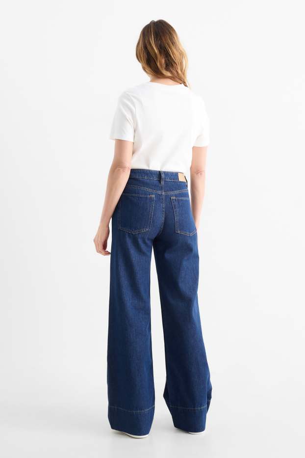 Damen - Wide Leg Jeans - Mid Waist - dunkeljeansblau