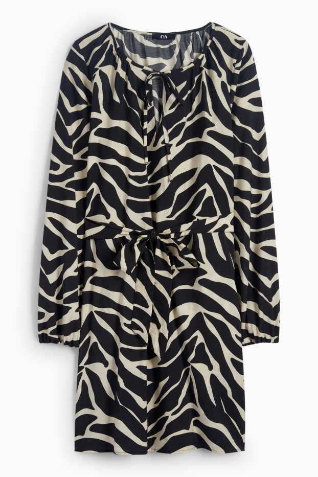 Femmes - Robe évasée - à motif - noir