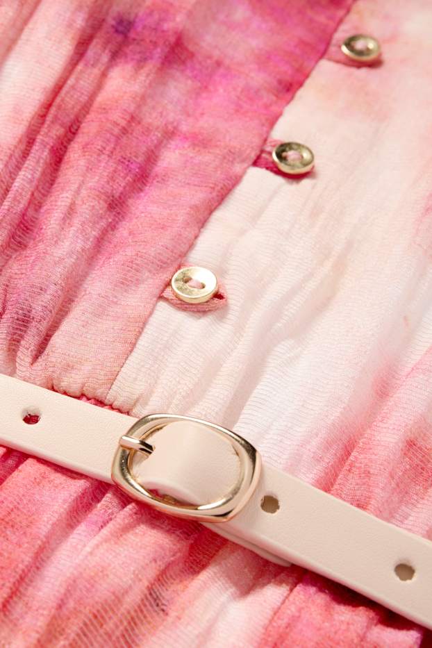 Dames - Jurk met V-hals en riem - met patroon - fuchsiarood