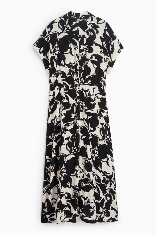 Damen - Viskose-Blusenkleid - geblümt - schwarz / beige