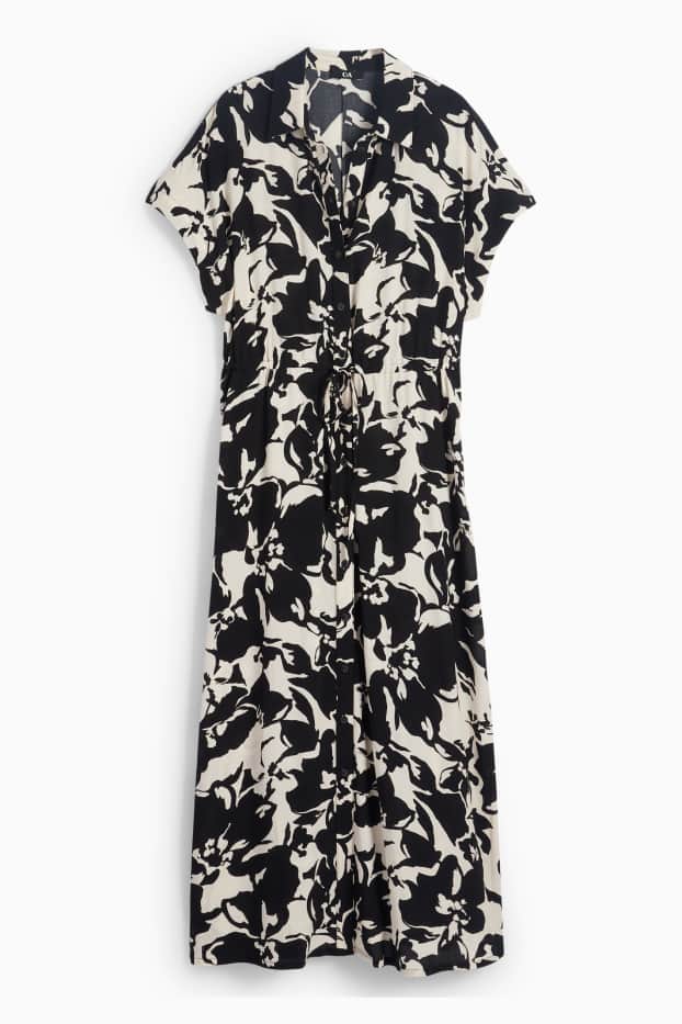 Damen - Viskose-Blusenkleid - geblümt - schwarz / beige