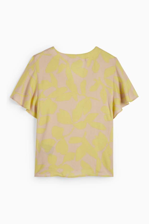 Femmes - Chemisier à col V - à fleurs - beige