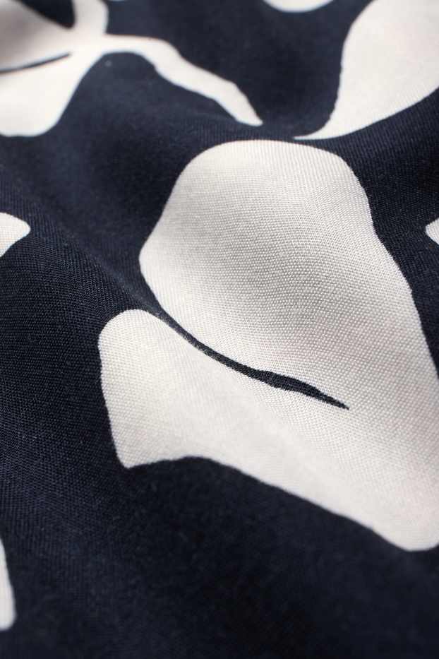 Femmes - Chemisier à col V - à fleurs - bleu foncé / blanc crème