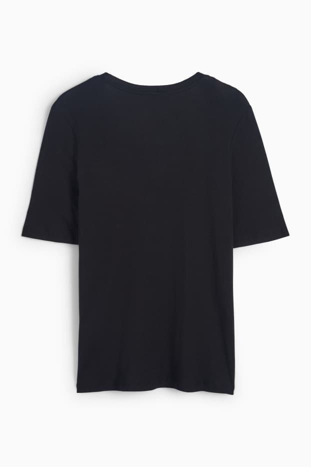 Dona - Samarreta de màniga curta amb coll en punta - regular fit - negre