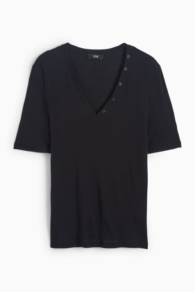 Dona - Samarreta de màniga curta amb coll en punta - regular fit - negre