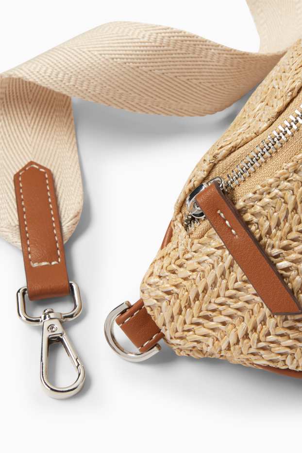 Donna - Borsa a tracolla in paglia con spallaccio removibile - beige