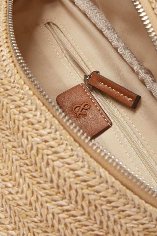 Donna - Borsa a tracolla in paglia con spallaccio removibile - beige