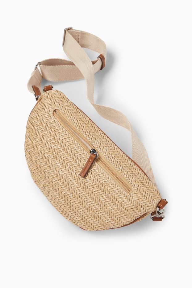 Donna - Borsa a tracolla in paglia con spallaccio removibile - beige