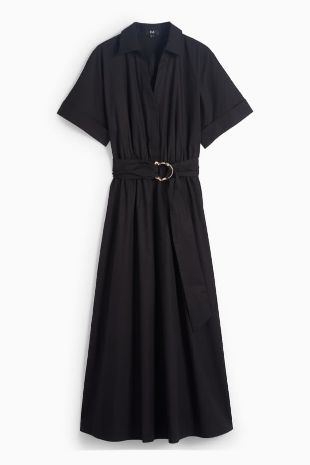 Women - Shirt dress with belt - black