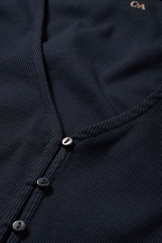 Damen - Basic-T-Shirt mit V-Ausschnitt - gerippt - dunkelblau