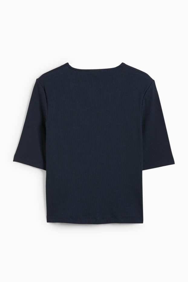 Damen - Basic-T-Shirt mit V-Ausschnitt - gerippt - dunkelblau