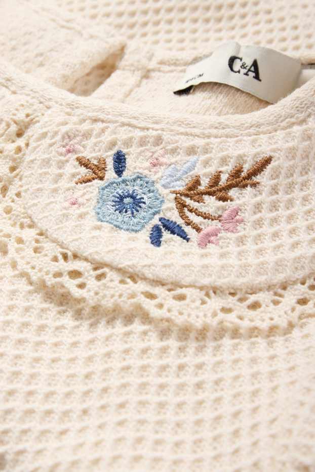 Kinder Mädchen - Blume - Kurzarmshirt - strukturiert - cremeweiß