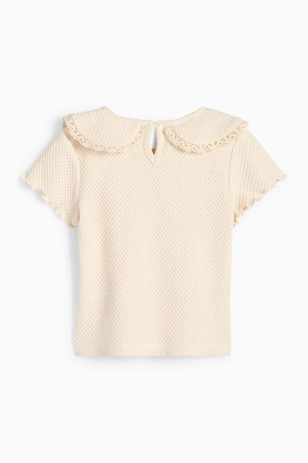 Kinder Mädchen - Blume - Kurzarmshirt - strukturiert - cremeweiß