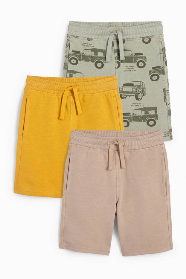 Enfants garçons - Lot de 3 - safari - bermudas en molleton - jaune