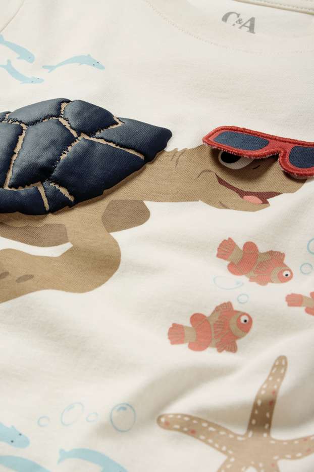 Bambini - Set - t-shirt e shorts in felpa - 2 pezzi - tartaruga - crema