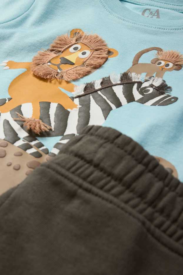 Kinder Jungen - Wildtiere - Set - Kurzarmshirt und Sweatshorts - 2 teilig - türkis