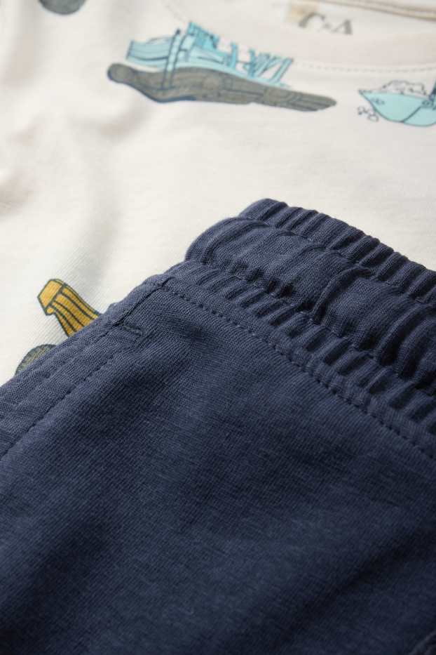 Děti - chlapci - Motivy stavebních strojů - souprava - tričko s krátkým rukávem a šortky - 2dílná - krémově bílá