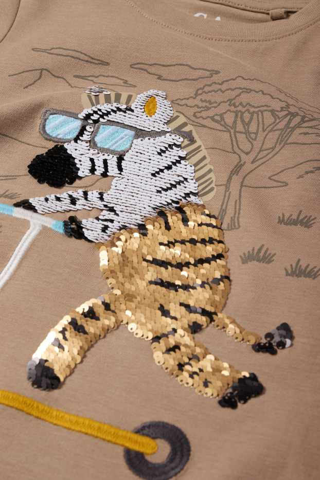 Kinder Buben - Zebra - Kurzarmshirt - Glanz-Effekt - braun