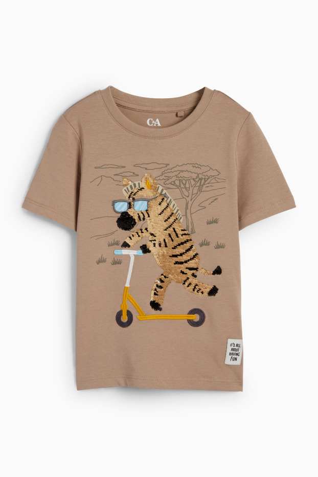 Kinder Buben - Zebra - Kurzarmshirt - Glanz-Effekt - braun