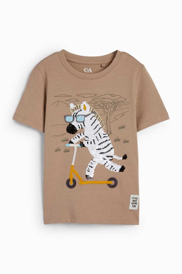 Kinder Buben - Zebra - Kurzarmshirt - Glanz-Effekt - braun