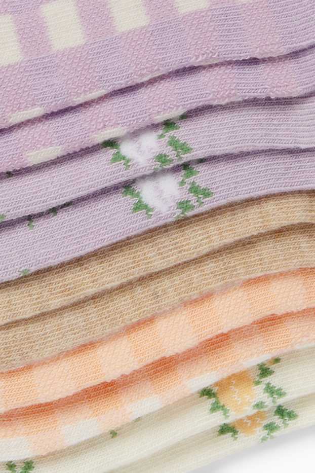 Kinderen: meisjes - Set van 5 paar - bloem - sokken met motief - oranje