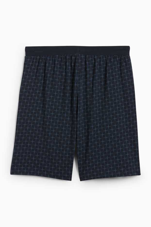 Heren - Pyjamashort - geruit - donkerblauw