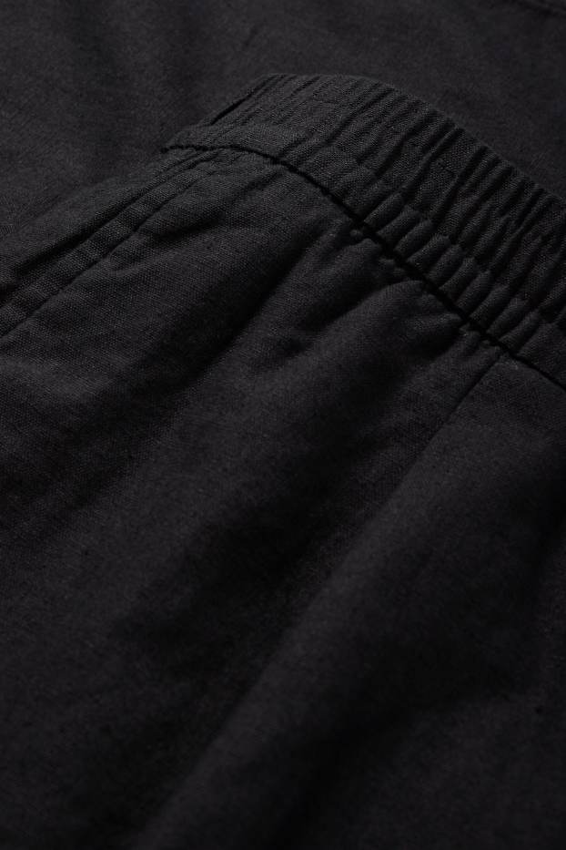 Damen - Stoffhose - High Waist - Straight Fit - Leinen-Mix - schwarz
