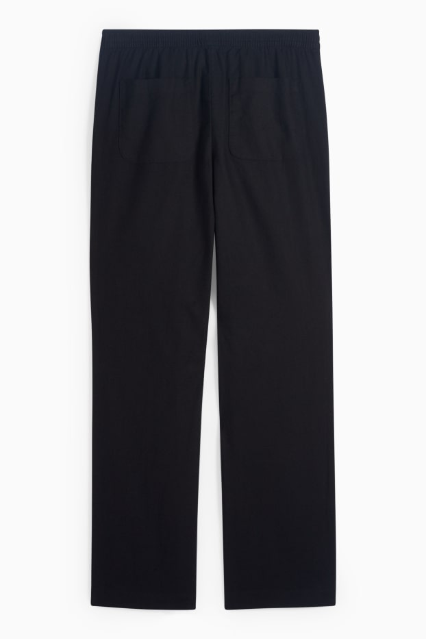 Damen - Stoffhose - High Waist - Straight Fit - Leinen-Mix - schwarz