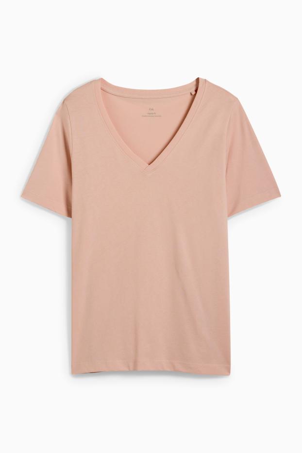 Femei - Tricou cu decolteu în V - regular fit - roz
