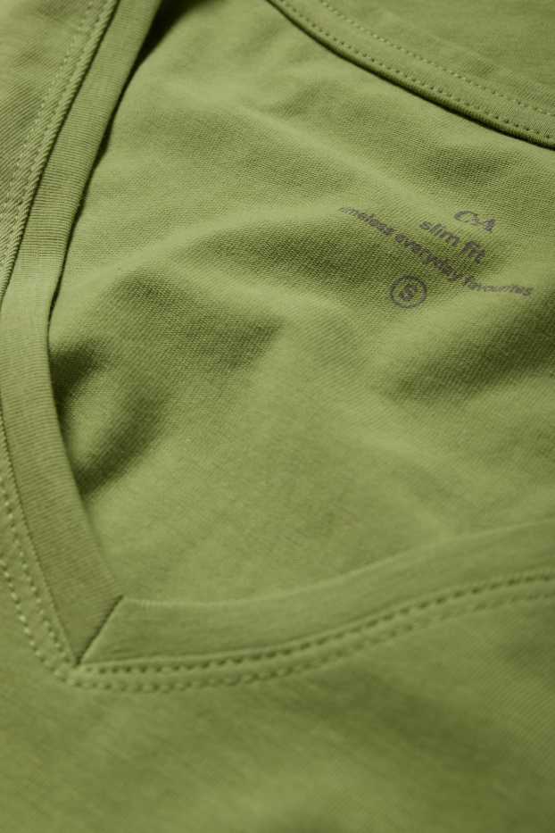 Damen - T-Shirt mit V-Ausschnitt - Slim Fit - grün