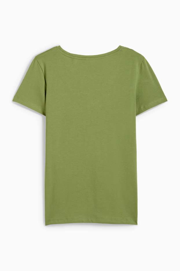Damen - T-Shirt mit V-Ausschnitt - Slim Fit - grün