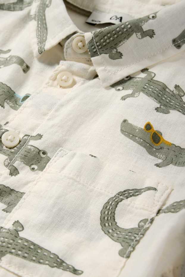 Bambini - Camicia - misto lino - coccodrillo - bianco crema