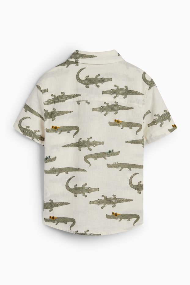 Bambini - Camicia - misto lino - coccodrillo - bianco crema