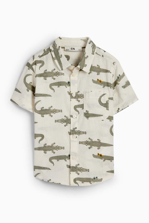 Bambini - Camicia - misto lino - coccodrillo - bianco crema