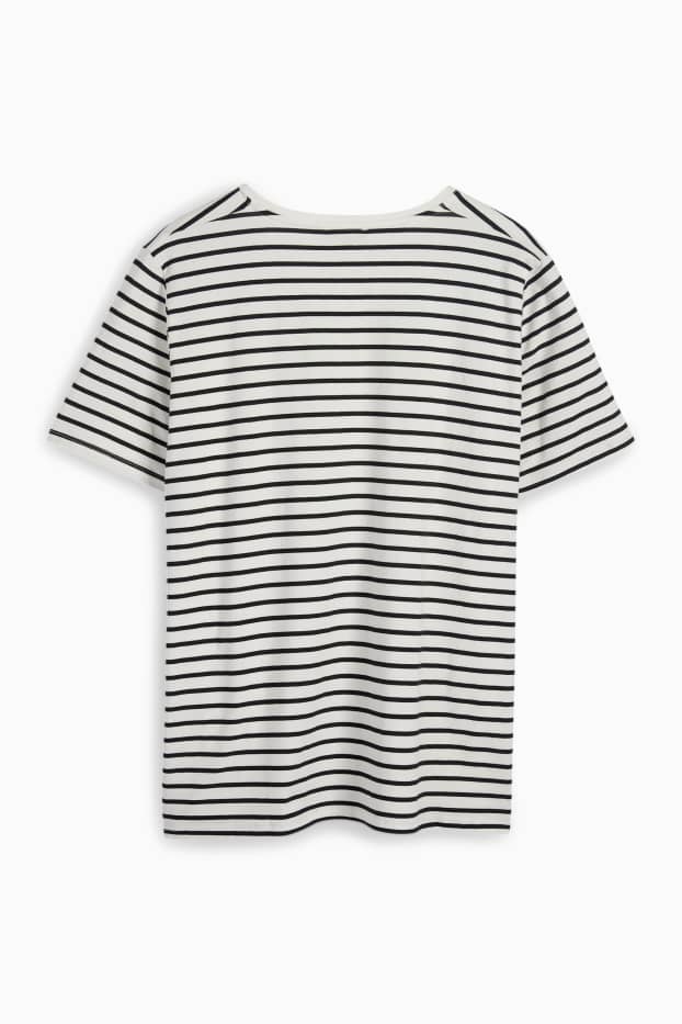 Kobiety - T-shirt z dekoltem w serek - LYCRA® - w paski - czarny / biały