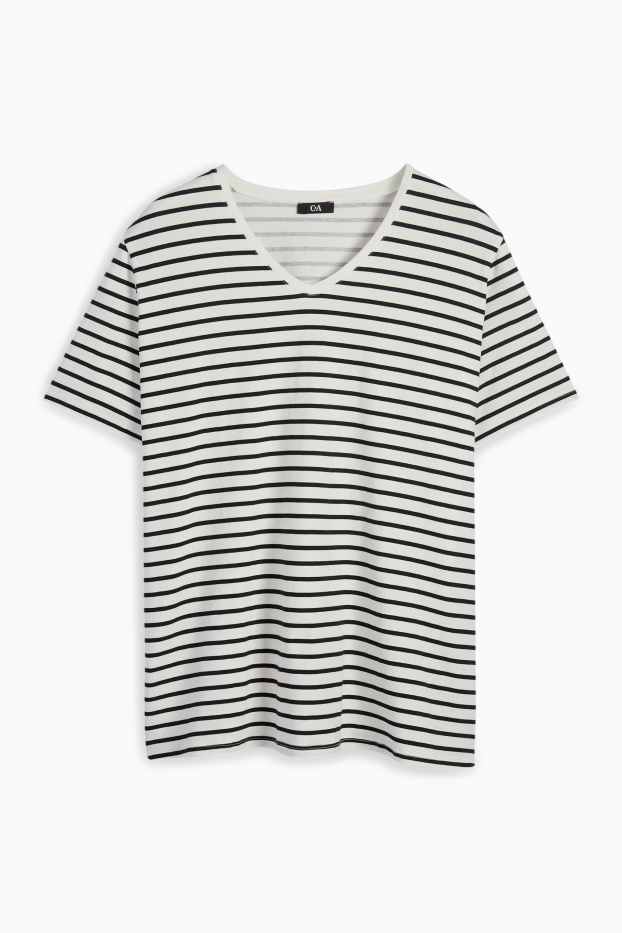 Kobiety - T-shirt z dekoltem w serek - LYCRA® - w paski - czarny / biały