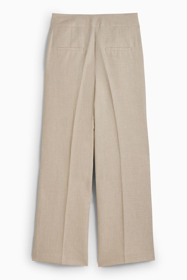 Women - Business trousers with linen content - high waist - wide leg - light beige