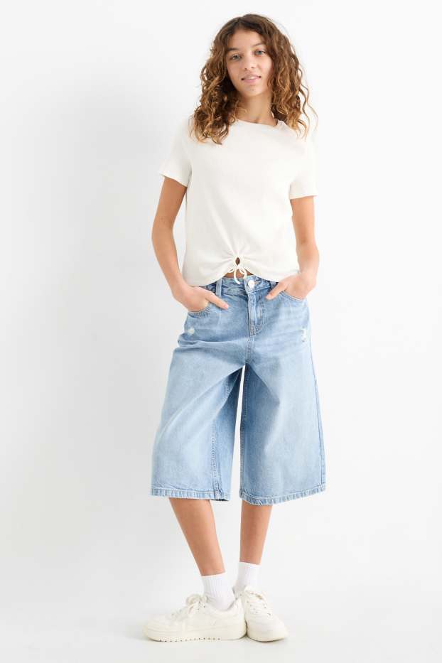 Enfants filles - Short en jean baggy - jean bleu clair