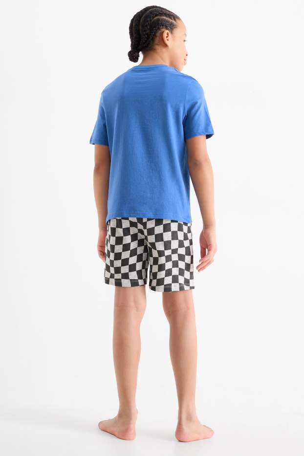 Kinder Buben - Skater - Shorty-Pyjama - 2 teilig - blau