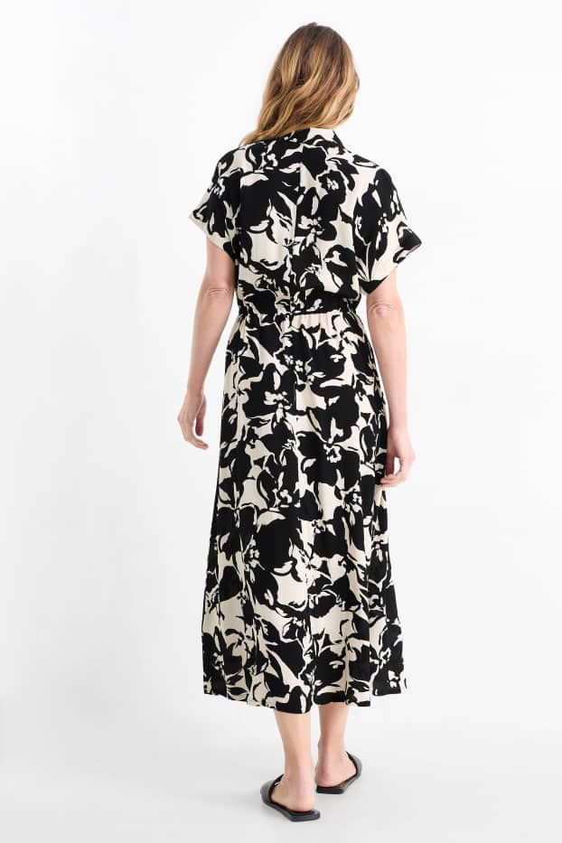 Damen - Viskose-Blusenkleid - geblümt - schwarz / beige