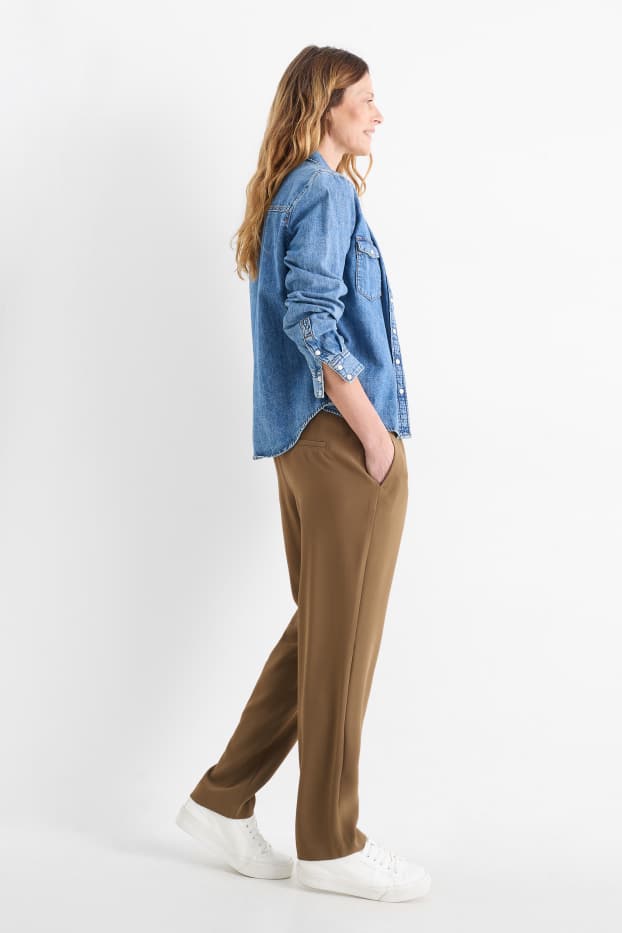 Damen - Stoffhose - Mid Waist - Tapered Fit - khaki