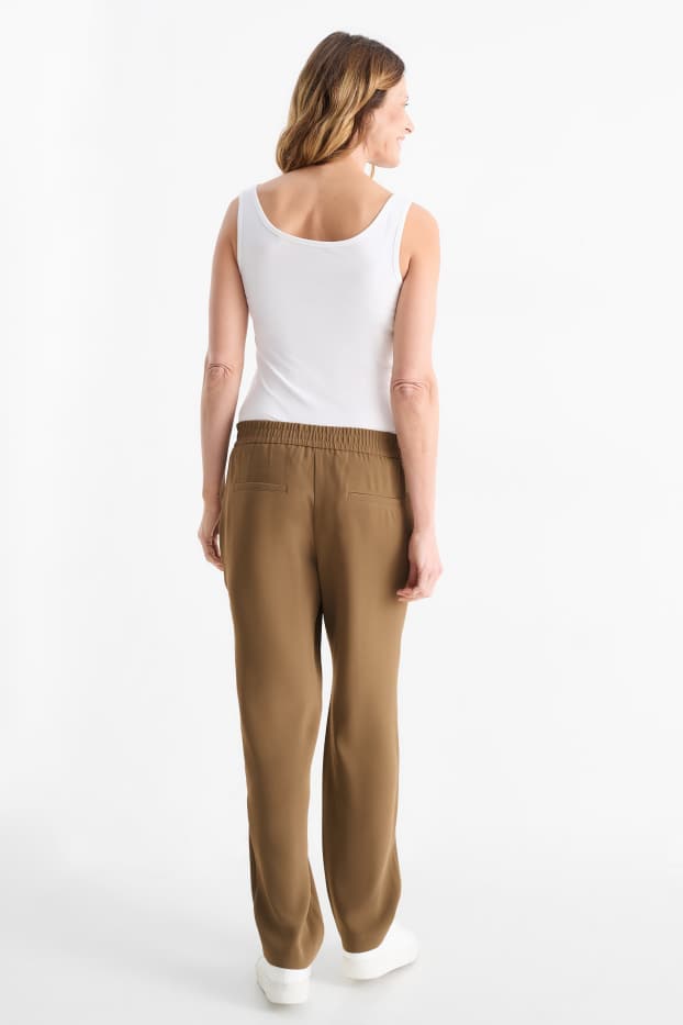 Damen - Stoffhose - Mid Waist - Tapered Fit - khaki