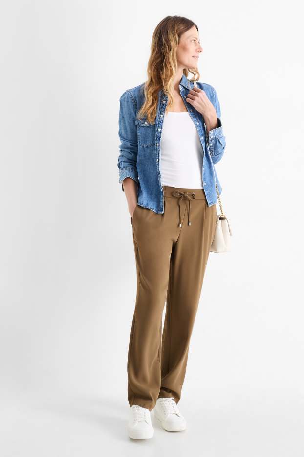Damen - Stoffhose - Mid Waist - Tapered Fit - khaki