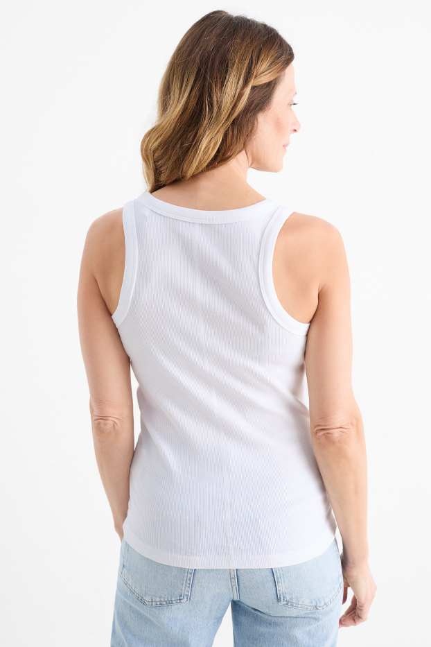 Donna - Top basic - a coste - bianco crema