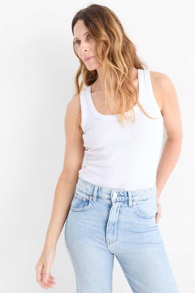 Donna - Top basic - a coste - bianco crema