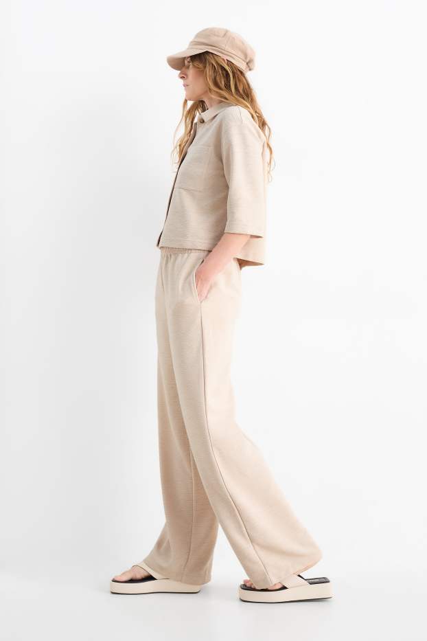 Damen - Basic-Jogginghose - gerippt - hellbeige