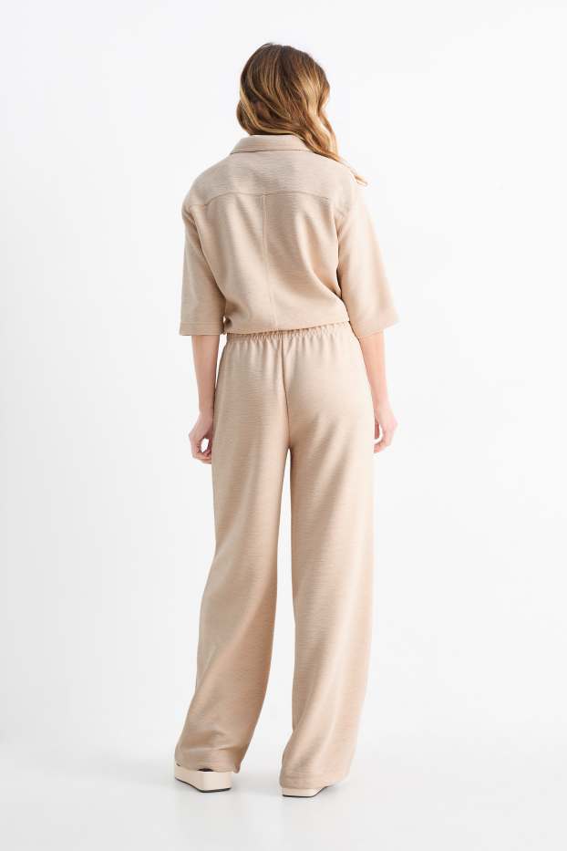 Damen - Basic-Jogginghose - gerippt - hellbeige