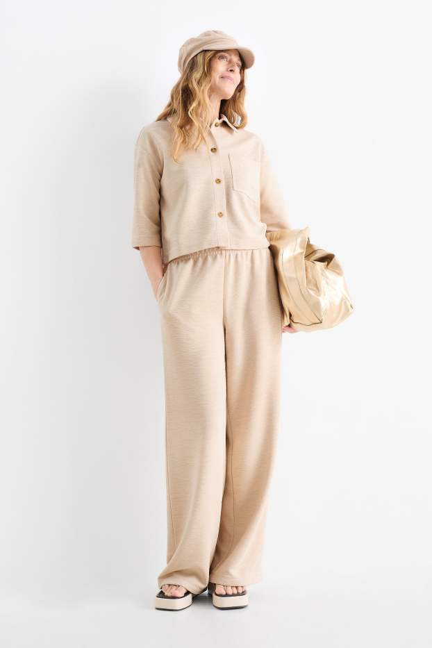 Damen - Basic-Jogginghose - gerippt - hellbeige