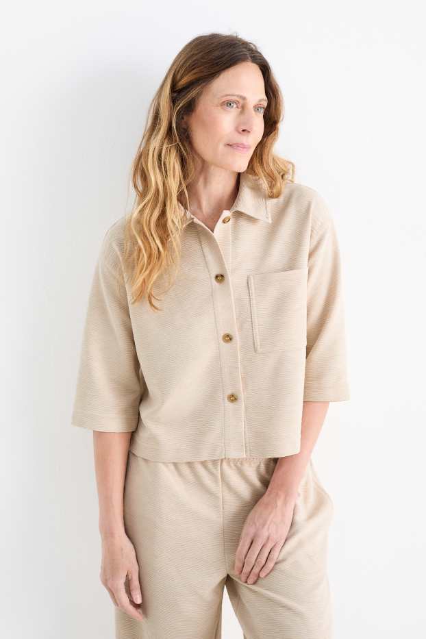 Donna - Blusa - a coste - beige chiaro